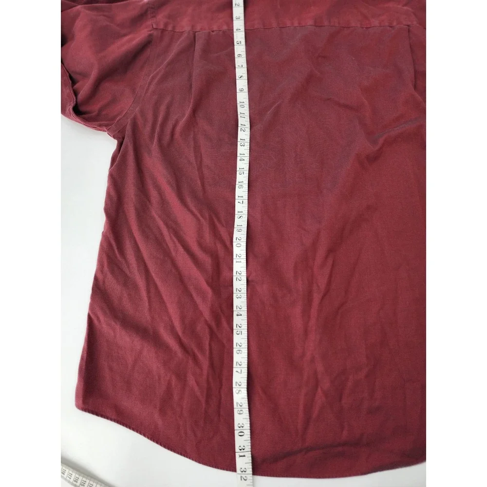 Joseph & Feiss Mens Non Iron Button Down Shirt Burgundy Red Ribbed XL 17.5 32/33